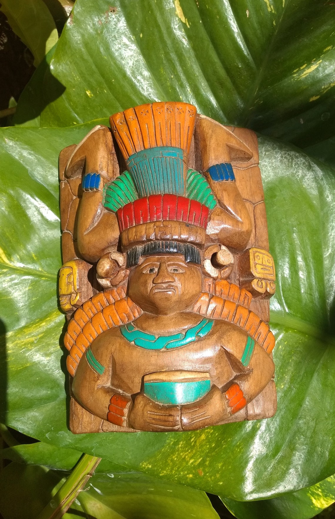 Mexican Wooden Totem Carved Mayan Fertility God Descending Etsy