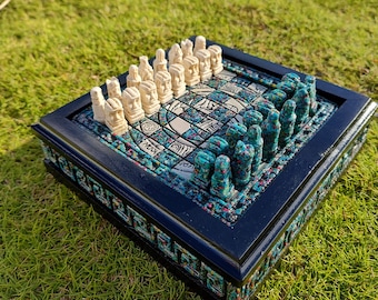 Chess Set Handmade - 'Mayan Calendar' Design (7.5 x 7.5 inches)