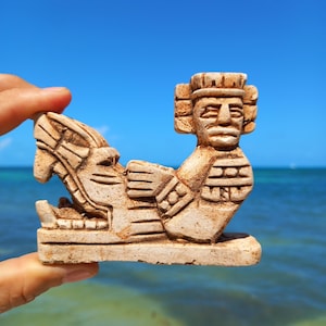 Mayan Chac Mool Clay Statue - Handmade Mexican Figurine - Mayan Mythology Decor - Small Artisan Sculpture 3×3.5 inch