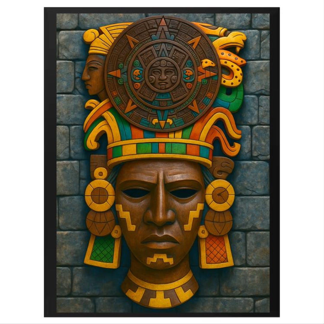 Aztec Mask Poster – Printable Sun Stone Wall Art – Bold Tribal Calendar ...