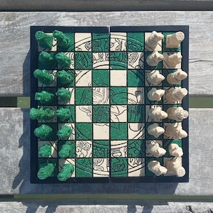 Mayan Chess Set Handmade - Mexican Artesania Decor 9.5&quot;