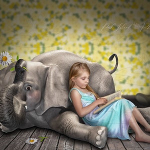 Elmer Elephant Laying on Bedroom Floor Digital Backdrop for Composite Photography, Elephant Backdrop, Elephant Background