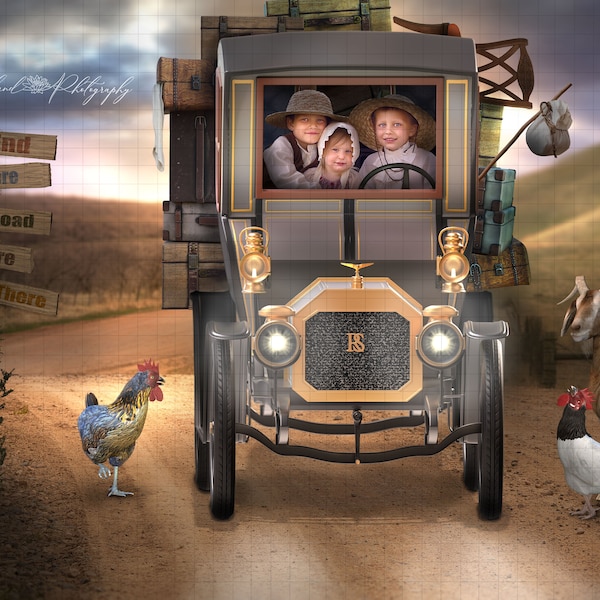Travelers Truck for Kids Digital Backdrop for Composite Photography, Old Car Backdrop, Old Truck Backdrop