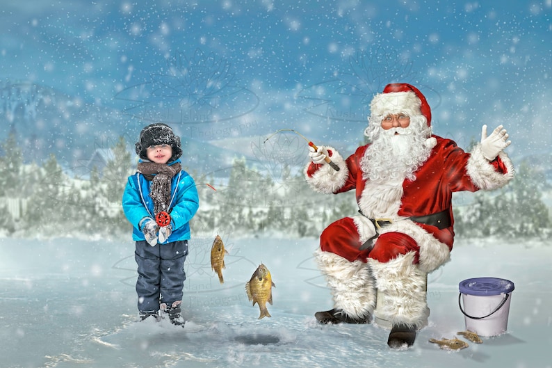 Santa Ice Fishing Digital Backdrop for Composite Photography Etsy