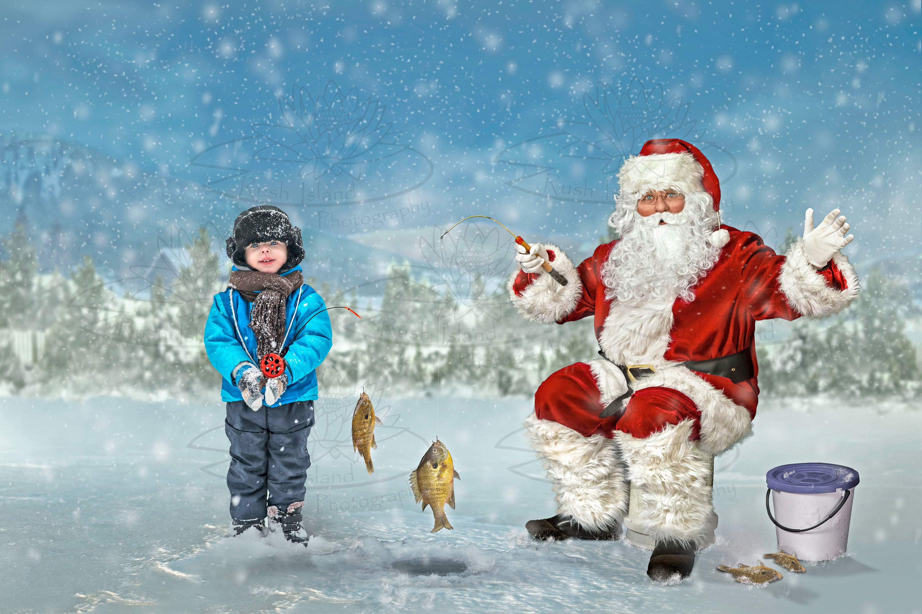 Santa Ice Fishing Digital Backdrop for Composite Photography, Santa  Christmas Backdrop, Santa Fishing Background, Christmas Background 