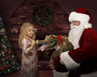 Santa Giving an Alligator as a Christmas Gift Digital Backdrop