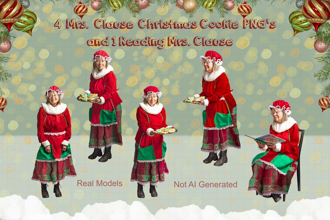 Realistic Mrs. Clause With Cookies Png's, Mrs. Clause Overlays - Etsy