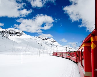 St. Moritz, Switzerland -- (Bernina Express Train) Swiss Alps-- Canvas Print mounted on wooden frame