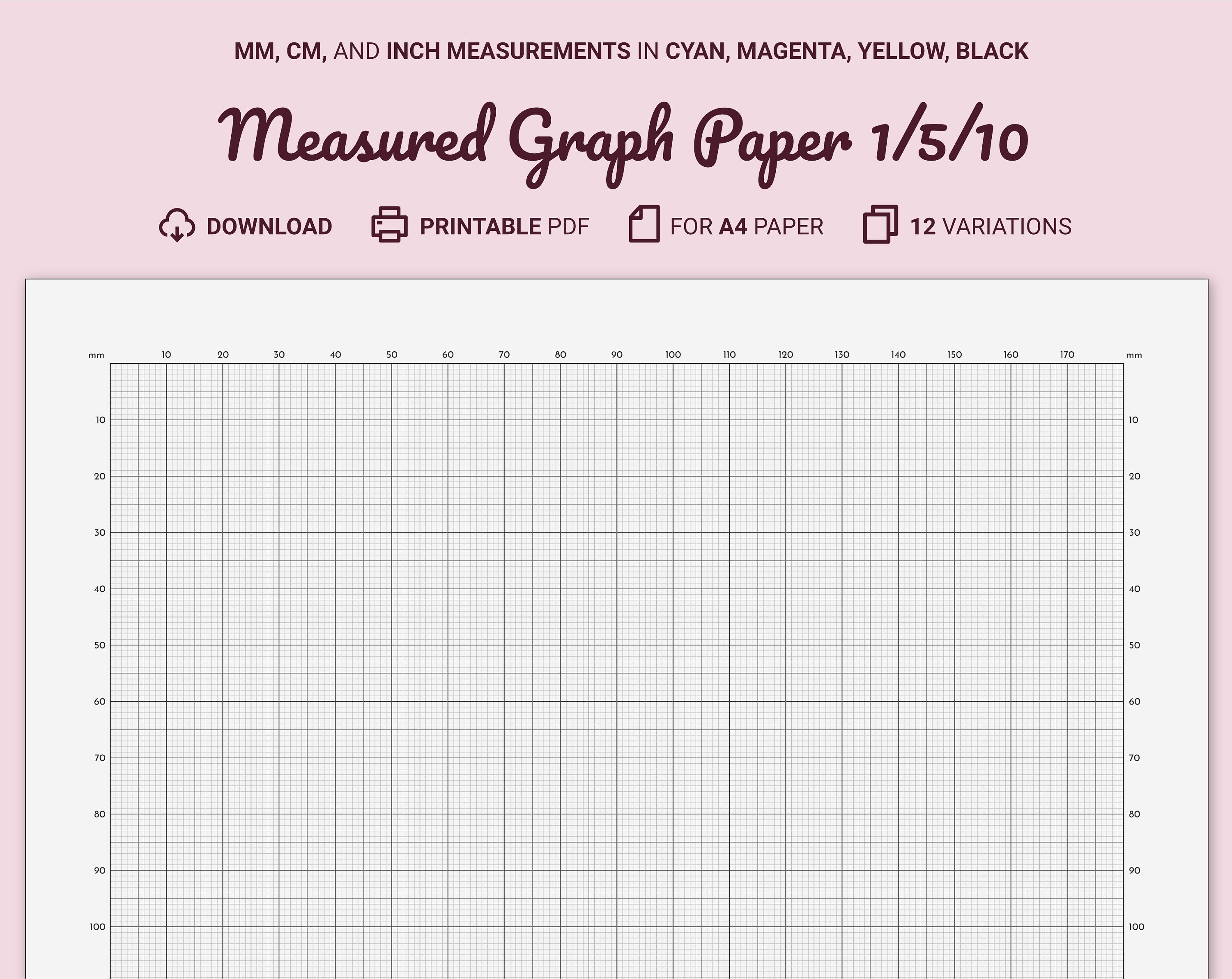 measured graph paper millimeters centimeters inches etsy