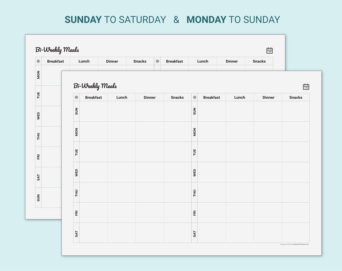 Bi-weekly Meal Planner Printable | Fillable PDF Files | A4, Letter - Etsy