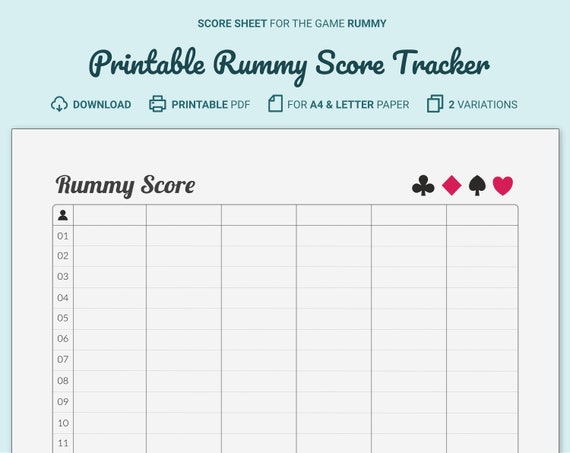 Rummy Score Card / Tracker Printable | Etsy