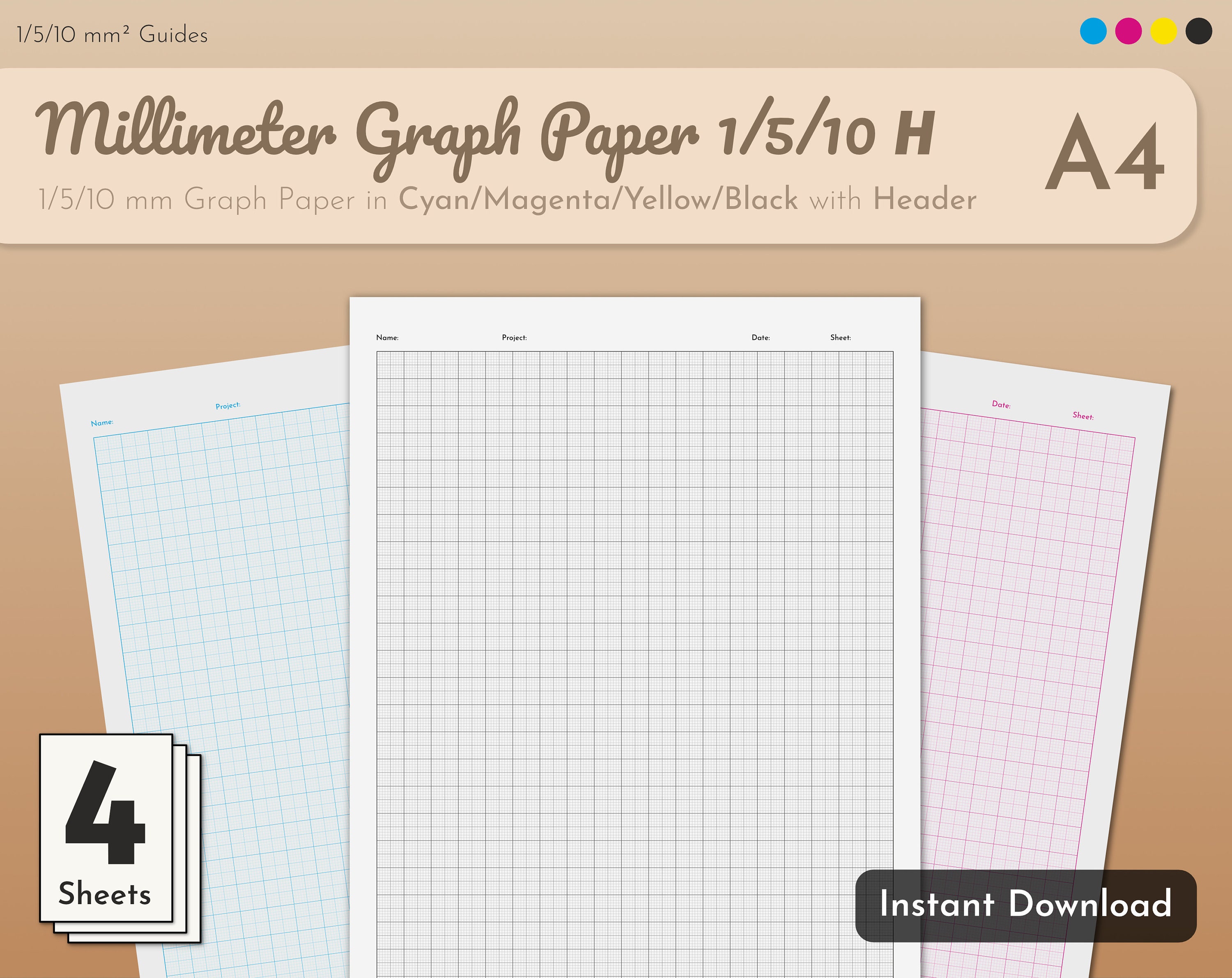 Millimeter Graph Paper With Header Printable A4 10 Mm Etsy