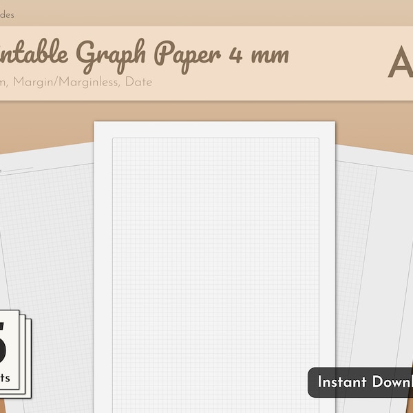 Printable Graph Paper, DIN A4, 4x4 Millimeter Squares, 5 Variations