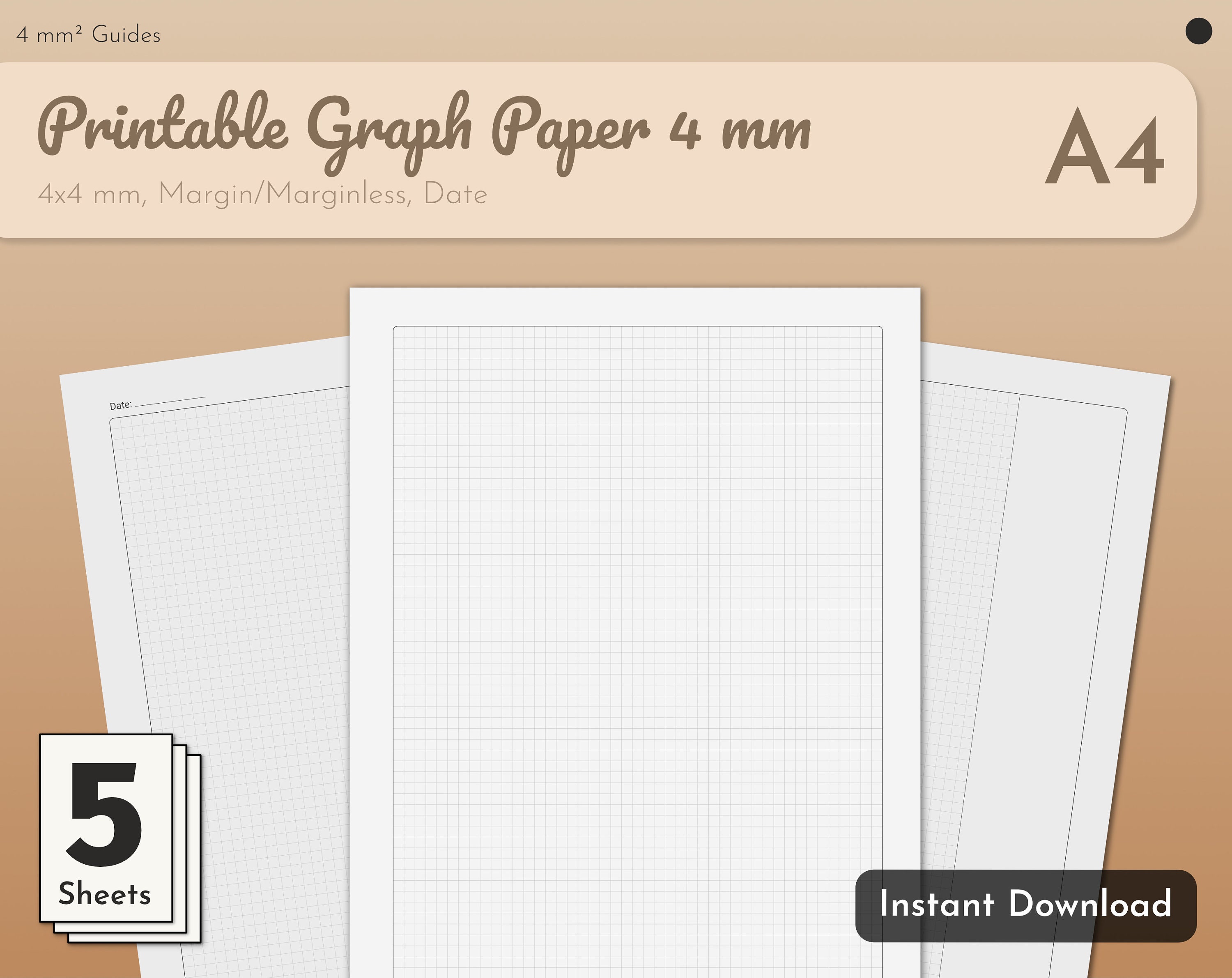 printable graph paper din a4 4x4 millimeter squares 5 etsy
