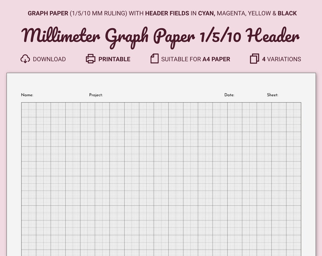 Millimeter Graph Paper With Header, Printable A4, 10 Mm Margin, 1/5/10 ...