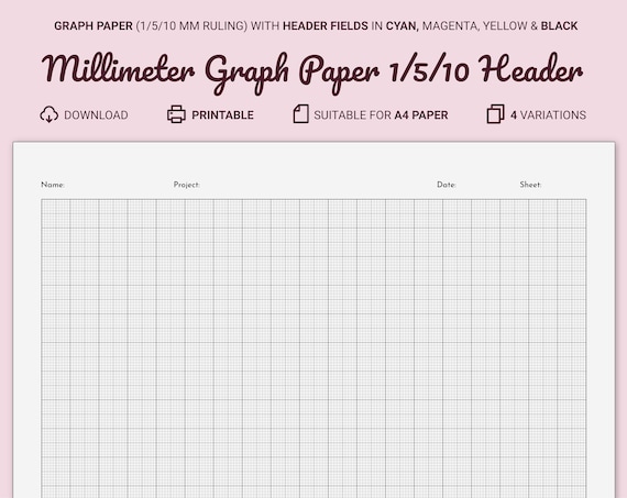 millimeter graph paper with header printable a4 10 mm etsy