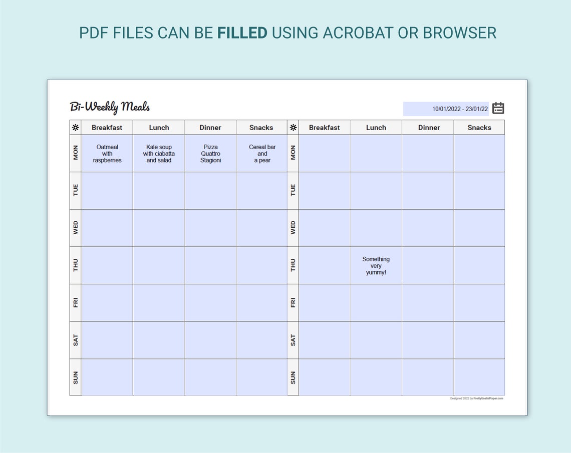 Bi-weekly Meal Planner Printable | Fillable PDF Files | A4, Letter - Etsy