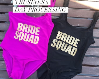 Bride Squad Swimsuit Bachelorette Party Bathing Suit Bridesmaid Gift Bridal Shower Beach Outfit Bach Weekend Pool Wear Wedding Swimwear Gold