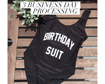 Birthday Suit Swimsuit Black One Piece Bathing Gift Woman Swimwear Funny Tank Top Style Statement Text Graphic Design Beach Attire Pool