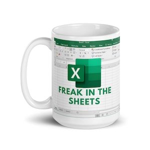 Tazza umoristica Excel, divertente tazza da ufficio, design foglio di calcolo, scherzo, idea regalo, accessorio carino, decorazione da scrivania, ceramica bianca, grande, analista di dati, compleanno