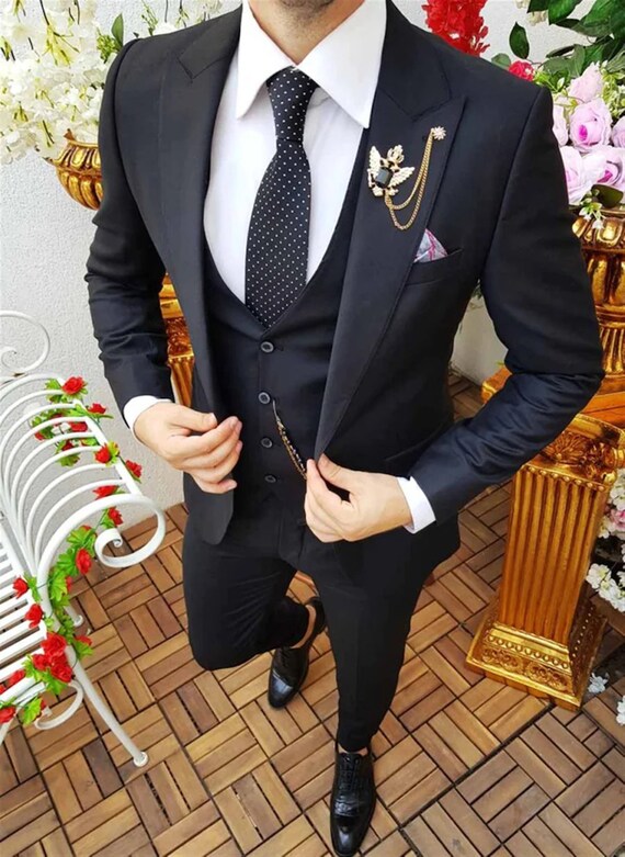 black dress suit Elegant Authority: Victoria Double Breasted Black Suit  HolloMen