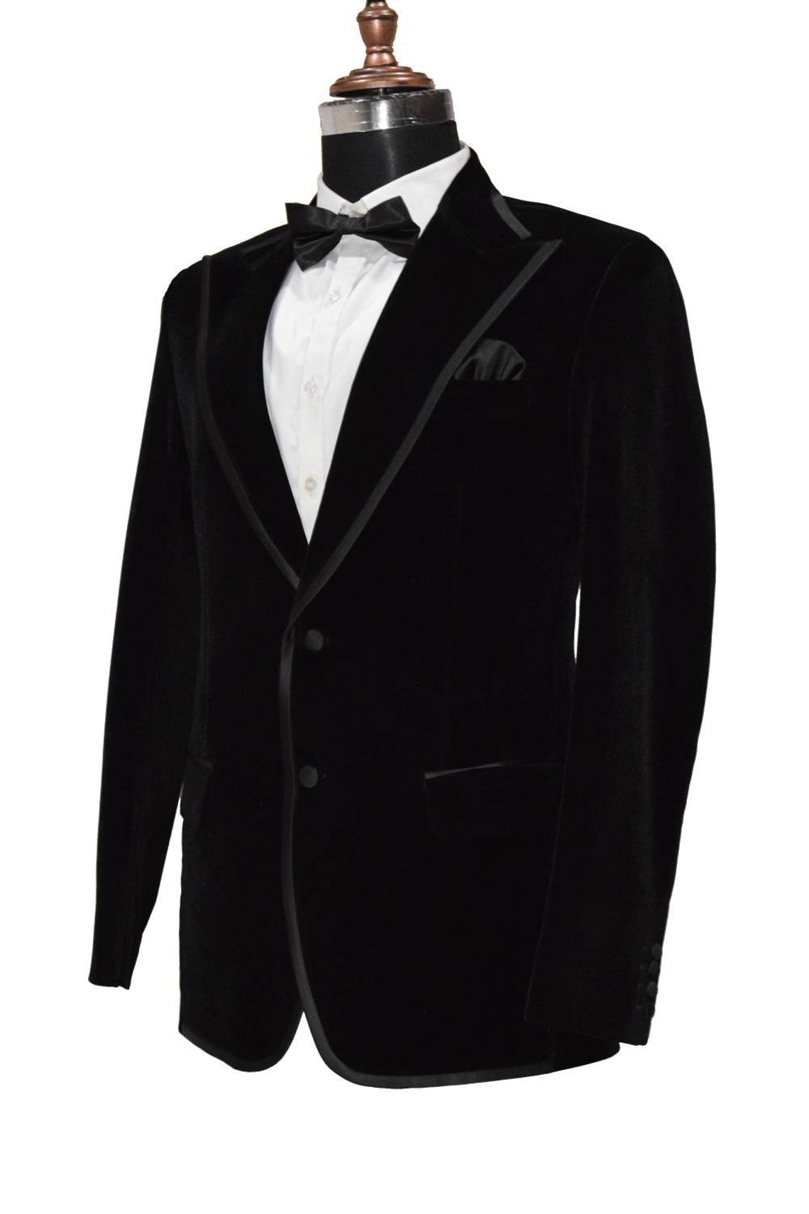 Man Black Velvet Blazers Piping Lapel Tuxedo Dinner Party Wear Etsy