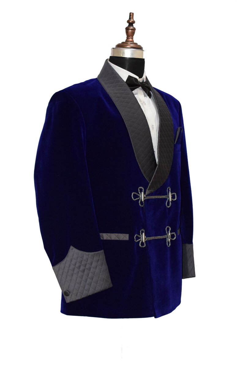 Men Blue Smoking Jackets Quilted Lapel Dinner Party Wear Coat Etsy