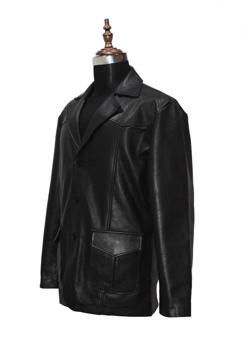 Vintage Men Black Leather Coat Real Cow Hide Leather Jacket Etsy