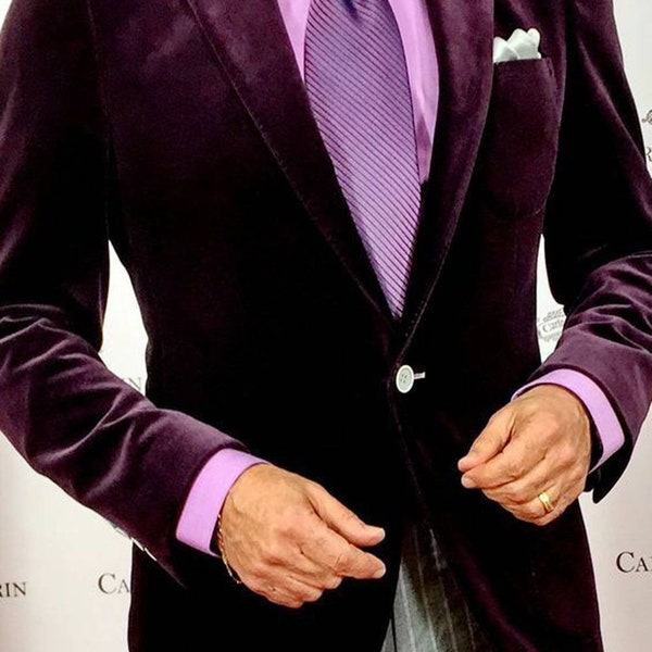 Men Purple Velvet Jackets Patch Pockets white buttons Dinner Party Wear Coats