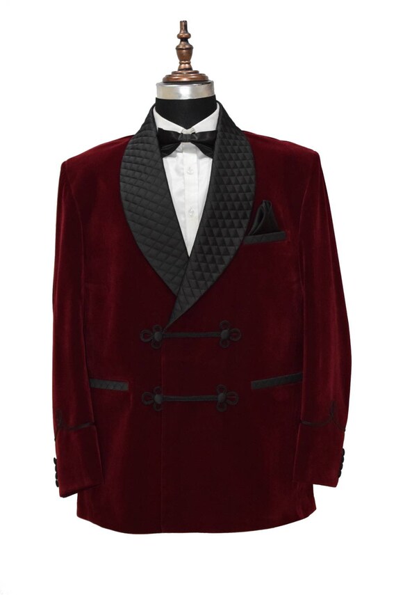 Man Smoking Jackets Maroon Quilted Lapel Velvet Dinner Party - Etsy