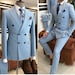 Best Slim Fit Double Breasted Sky Blue 2 Pieces Men's Suits Solid Color Man Suit main image 0