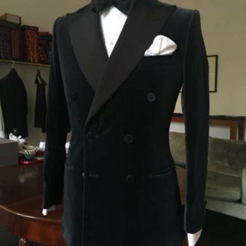 Tailored Fit Notched Lapel Breasted Two-Buttons Velvet Men's Party Jacket