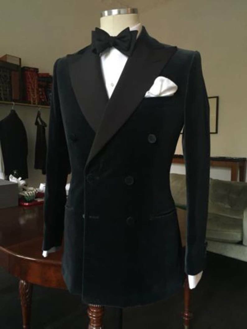Men Black Blazers Wedding Double Breasted Velvet Dinner Party Etsy