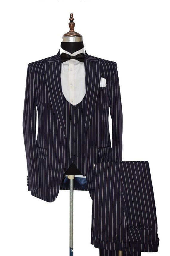 Man Navy Blue Suits Pin Stripe Wedding Dinner Party Wear Suits - Etsy