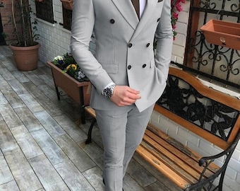 Special Gift For Him Grey Suits Wedding Dinner Prom Party Wear Suits ( Coat + Pants)