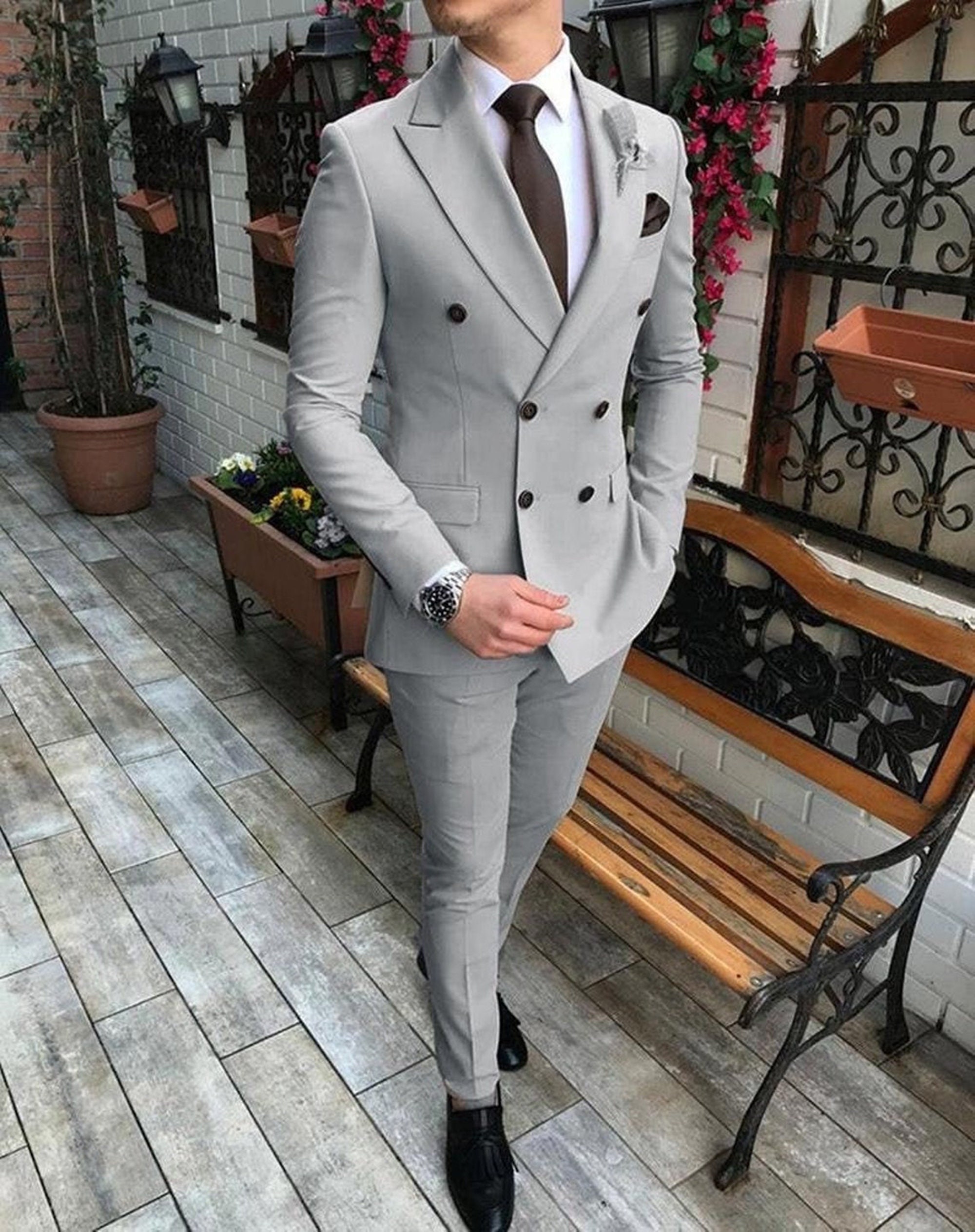 16 color (Jacket+Pants) Fashion Men's Pure color leisure Suits Gray Blue  black Slim Fit Men Business Banquet Suit Set size S-4XL - AliExpress