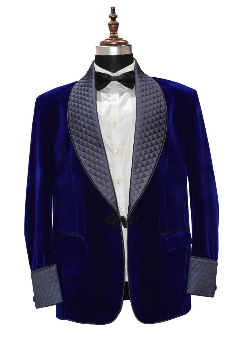 Men Blue Smoking Jackets Quilted Lapel Wedding Dinner Party - Etsy