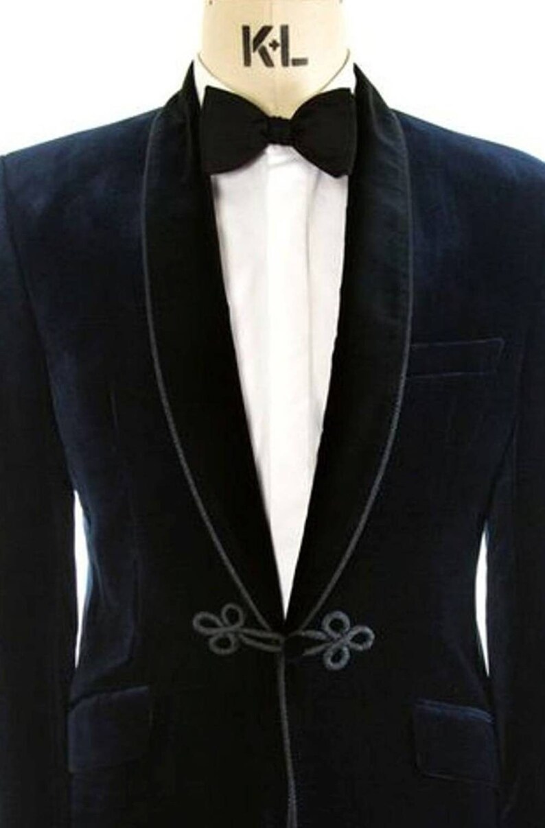 Men Navy Blue Smoking Jackets Black Lapel Dinner Party Wear Etsy