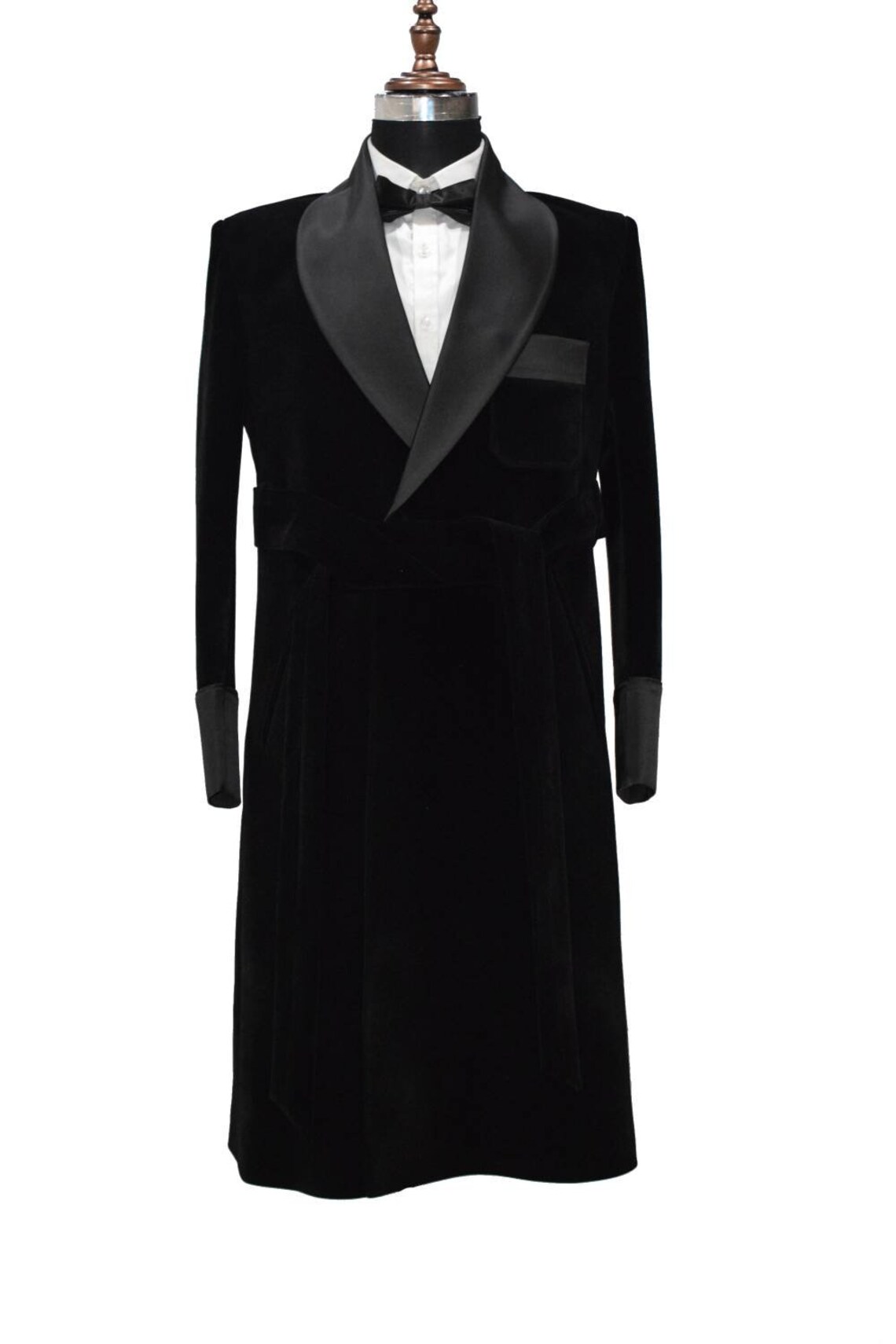 Men Black Smoking Gowns Robe Belted Dinner Party Wear Long Etsy