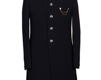 Man Black Long Coat Indian Wedding Groom Sherwani Long Coats