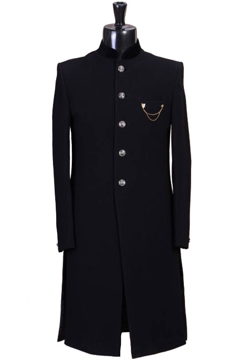 Man Black Long Coat Indian Wedding Groom Sherwani Long Coats Etsy