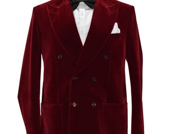 Men Maroon Blazers Designer Grooms Double Breasted Patch Pockets Dinner Party Wear Coats