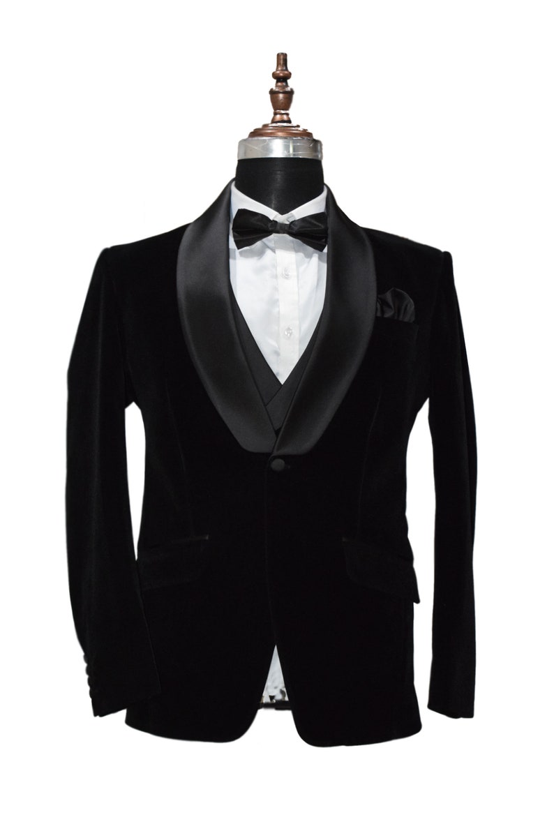 Men Black Velvet Suits Double Breasted Wedding Dinner Party Etsy