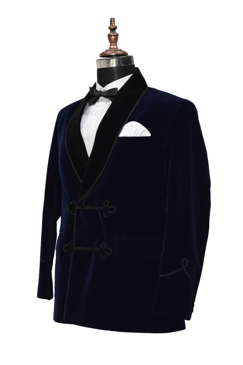 Navy Blue Smoking Jacket for Men Double Breasted Velvet Coats - Etsy
