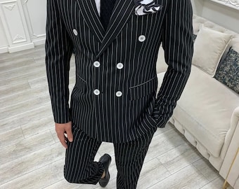 Black Stripe Suits for men Wedding Dinner Party Wear Suits