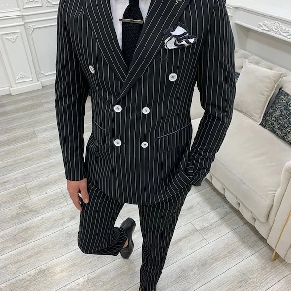 Black Stripe Suits for men Wedding Dinner Party Wear Suits