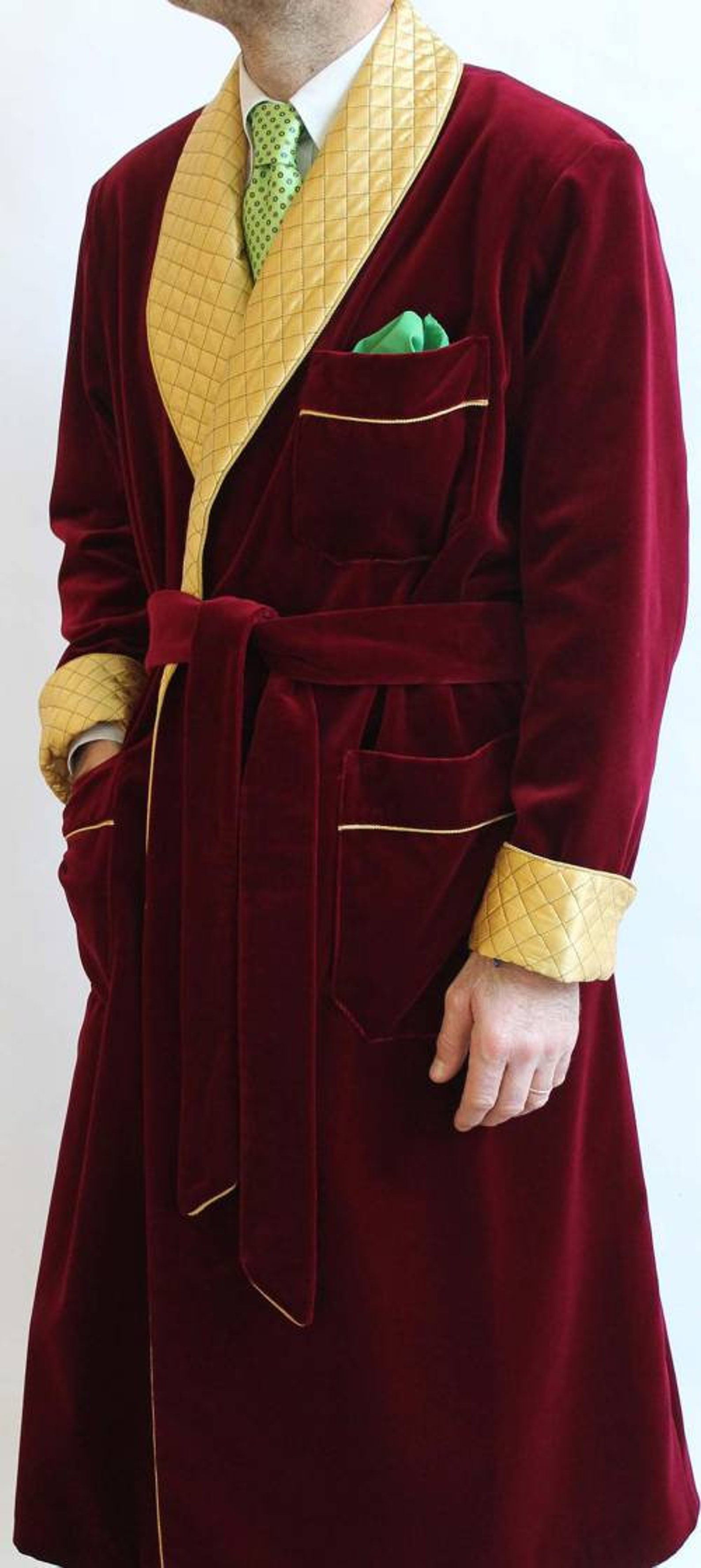Men Maroon Smoking Gowns Robe Quilted Lapel Dinner Party Wear Long ...