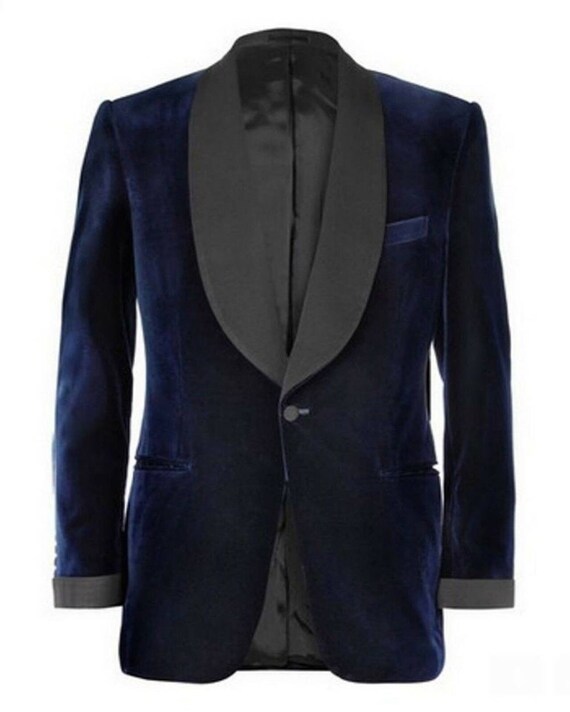 Men Navy Blue Blazers Shawl Lapel Dinner Party Wear Coats Blazers