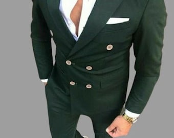 Green Double Breasted Suits Wedding Dinner Party Wear Suits Special Gift For Him