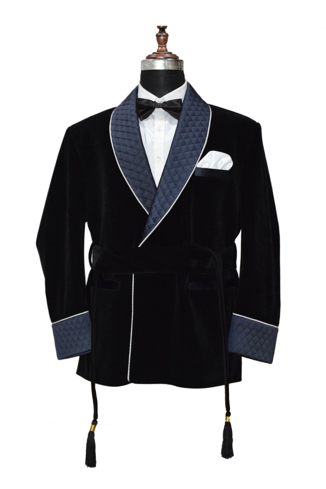 Special Gift for Him Men's Smoking Jacket With Navy Blue - Etsy